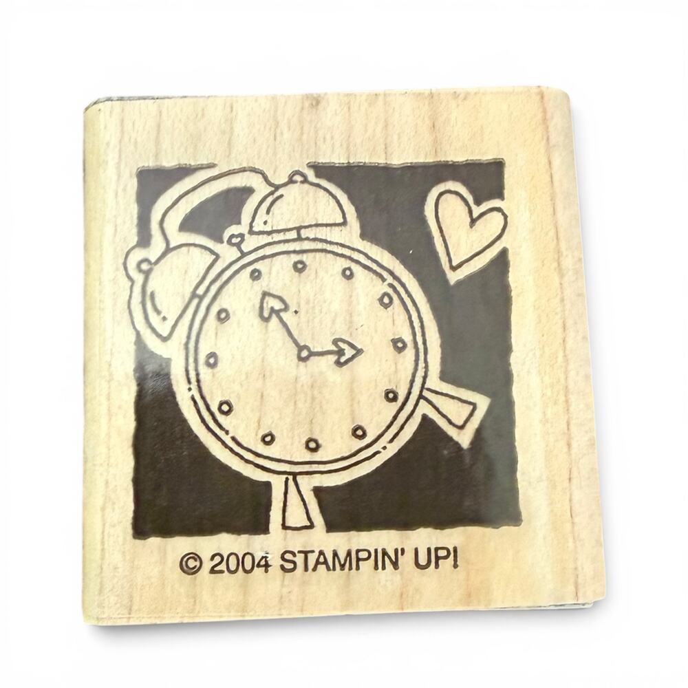 Stampin up! 2004 Occasionally Collection Alarm Clock With Hearts Rubber Stamp